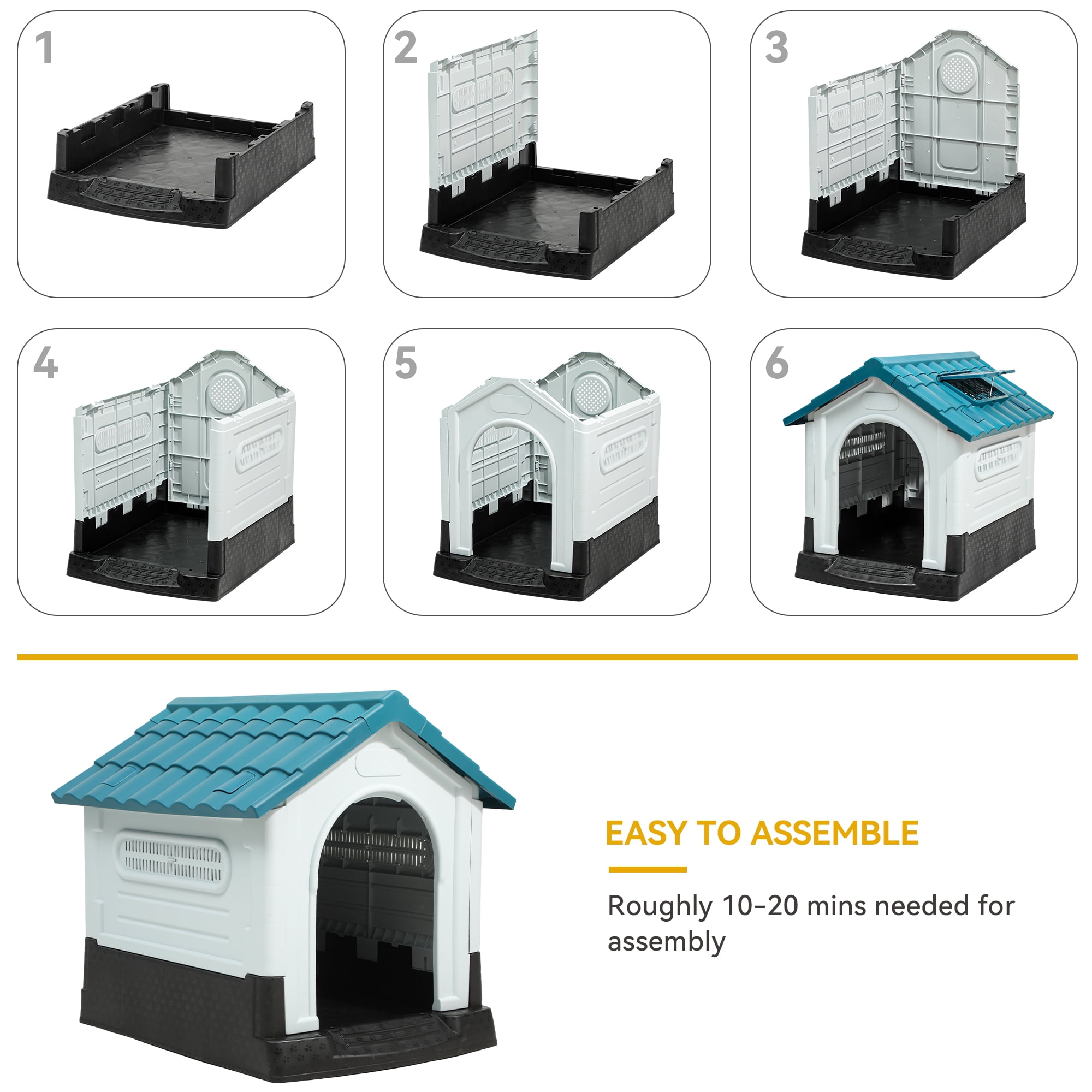 Dextrus Plastic Dog House Outdoor Indoor Durable Plastic Dog House - (33.1"D x 27.6"W x 30"H) Spacious and Weatherproof Pet Shelter, Blue