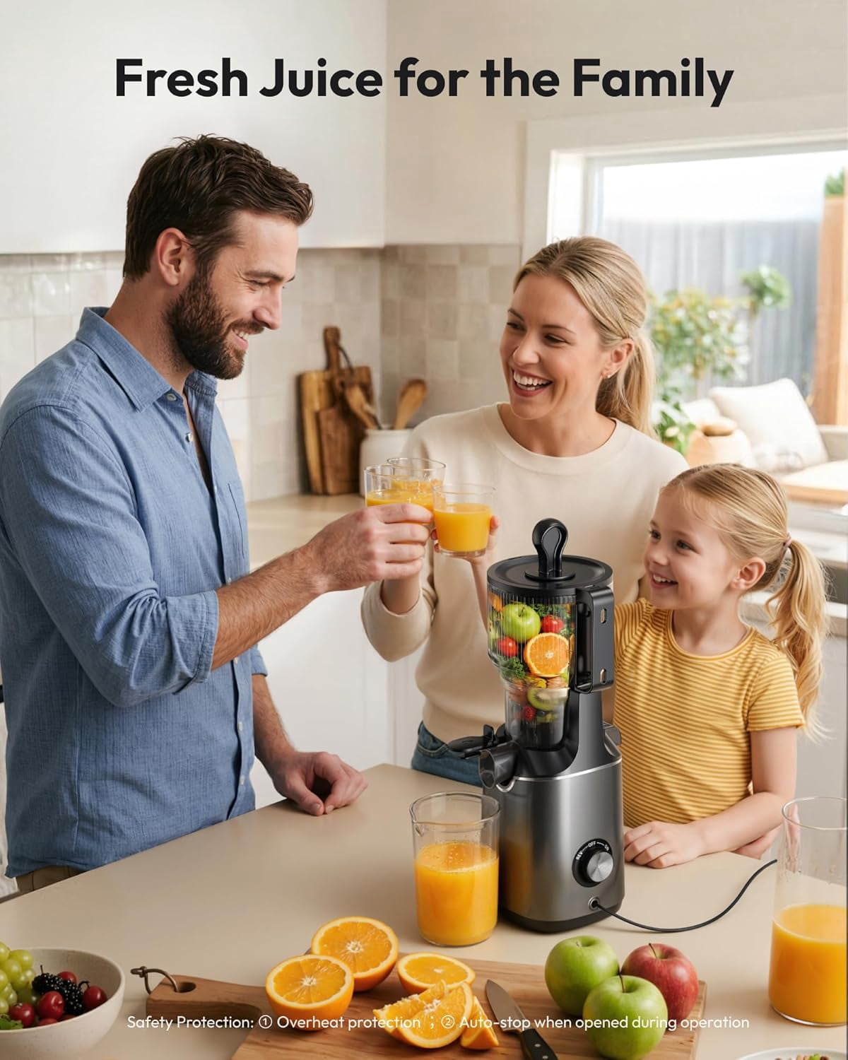 Cold Press Juicer Machines, 5.8" Wide Feed Chute, Slow Masticating Juicer for Whole Vegetables and Fruits, 99.6% High Juice Yield, Easy to clean, Juicer Machines with