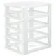 thumbnail image 1 of Minicaja de almacenamiento de plástico transparente con 4 cajones para escritorio, organizador de cosméticos y artículos diversos (blanco y transparente), 1 of 7