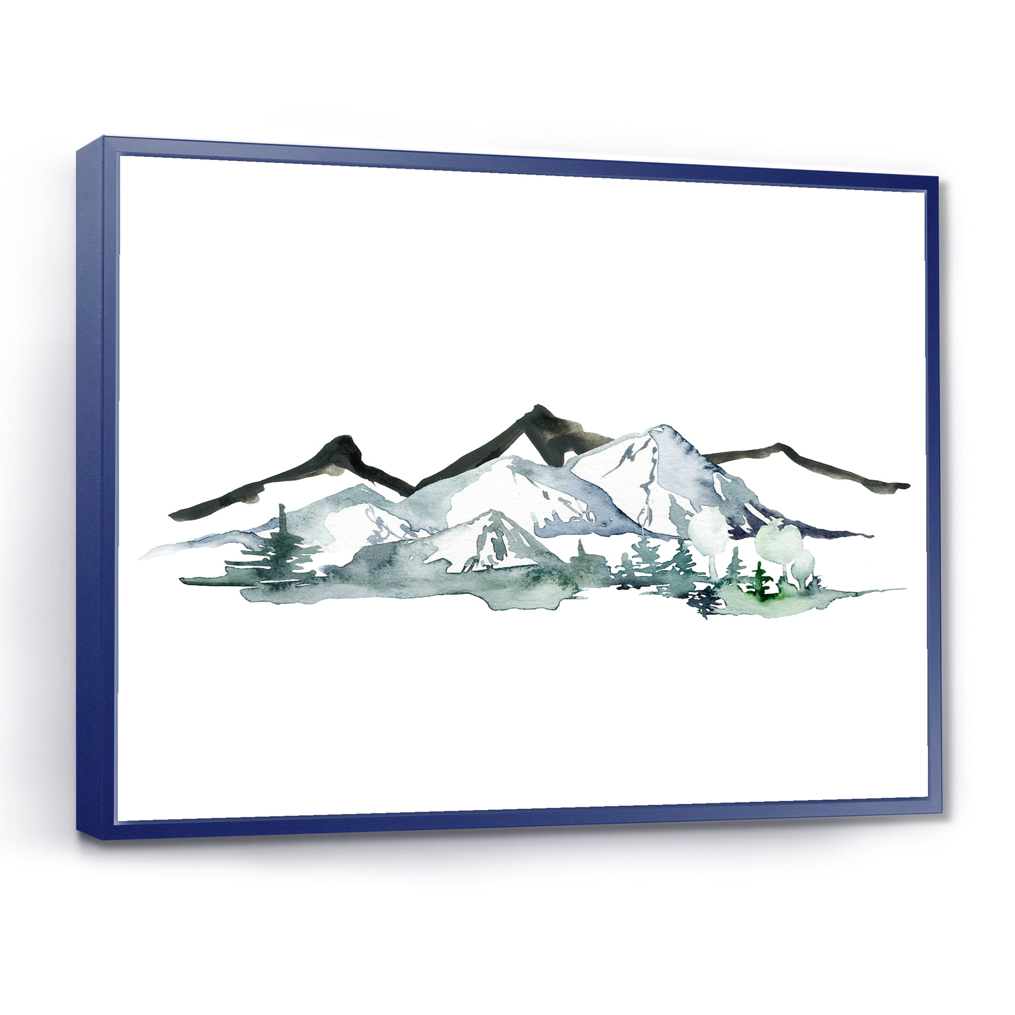 Designart 'Minimalistic Fir Forest and Winter Mountains I' Modern Framed Canvas Wall Art Print