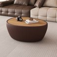 thumbnail image 2 of 32" Oval Coffee Table with Marble Top, Fluted PU Leather Center Table, Modern Minimalist Tea Table for Living Room, No Assembly, Coffee, 2 of 6