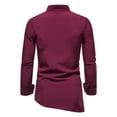 thumbnail image 4 of IROINNID Button Down Shirts for Men Stand Collar Color Matching Shirt Inclined Hem Long Sleeve Shirt,Red, 4 of 5
