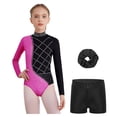 thumbnail image 7 of iiniim Girls 3 Piece Gymnastics Outfits Long Sleeve Leotard with Shorts Hairband Sparkly Ballet Dancewear Hot Pink 10, 7 of 7