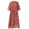 thumbnail image 4 of qILAKOG Women's Dresses Plus Size Summer&Autumn Casual 3/4 Sleeve Crewneck Swing Sundress Fit & Flare Flowy Tiered Maxi Dress Ethnic Style Printed Loose Ankle-Length Dress with Pockets Wine, 4 of 5