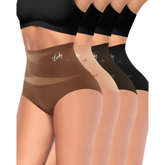 YDQ Women's High Waisted Tummy Control Underwear, Medium Control Full Coverage Shapewear Briefs with Breathable Mesh, 4 Pack, XL