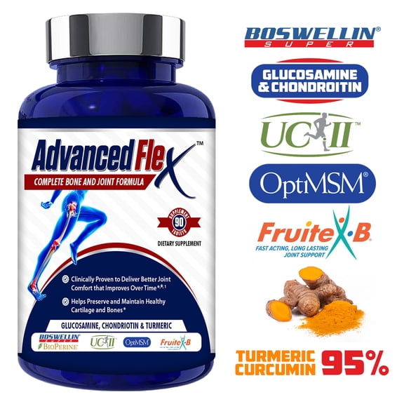 Advanced Flex Clinical Strength Joint and Muscle Supplement with Vitamin D, UC II, Fruitex-B, Boswellin Super, Turmeric Curcumin 95%, OptiMSM, Glucosamine, Chondroitin, Willow Bark & Hyaluronic Acid