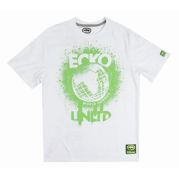 Ecko Unltd Men's T-Shirt Paint Drip Double Sided Short Sleeve Tee (Small, White)