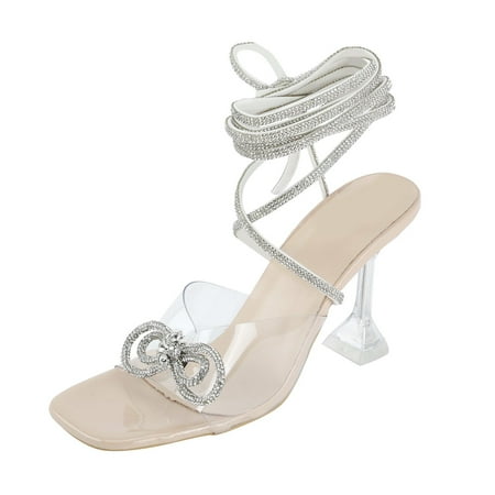 

Women S Sandals Fashion Bowknot Fancy Color Diamond Strap High Heel Sandals