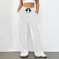 thumbnail image 2 of Women's Elastic Waist Velour Wide Leg Pants Long Palazzo Bell Bottom Casual Velvet Flare Jogger with Pockets White, 2 of 7