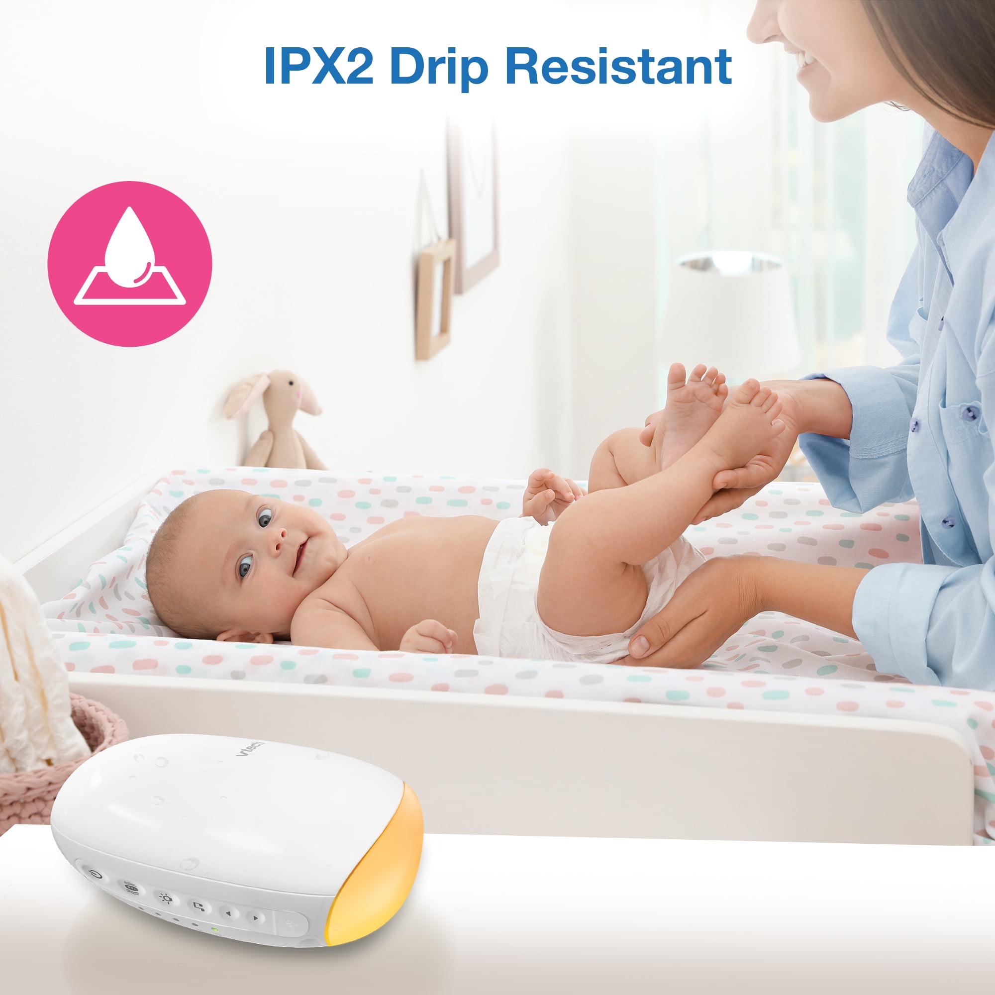 VTech BC8611 V-Hush™ Rocker Sound & Motion Stroller Soother for gentle rocking motion, with Night Light, White, BC8611