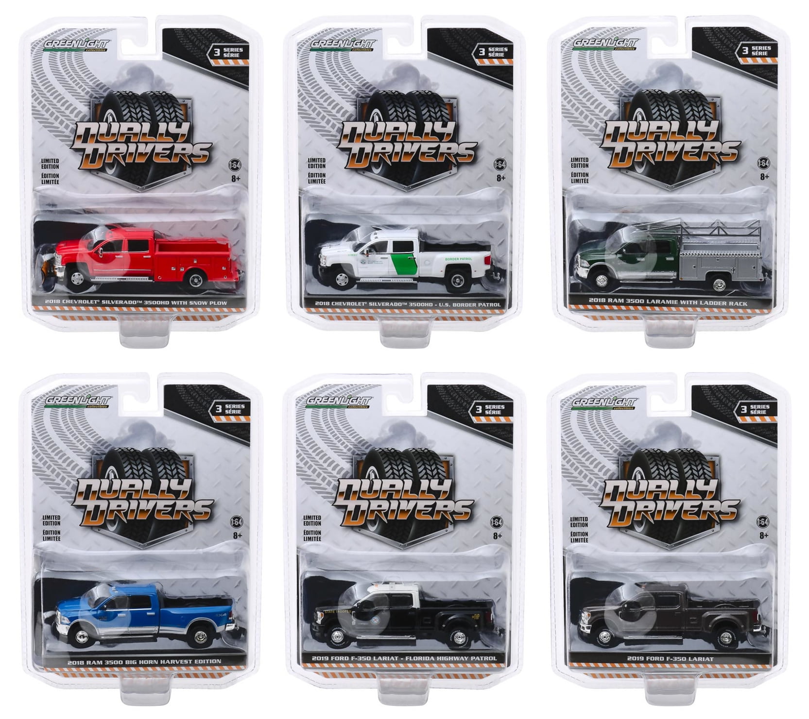 Greenlight 46030-A Dually Drivers Series 3-2018 Chevrolet Silverado 3500 Dually Service Bed with Snow Plow 1:64 Scale