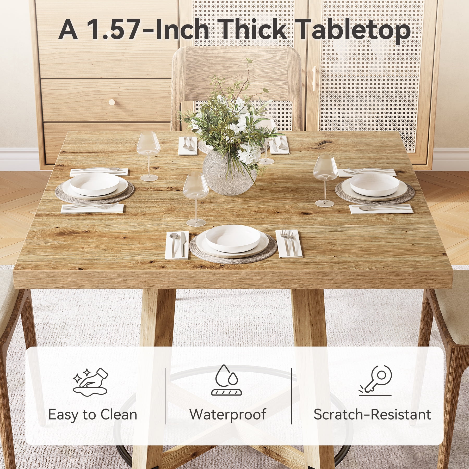 Fnova 31.5" Modern Dining Table for 2-4 People, Square Kitchen Table for Small Space, Kitchen, Dining Room, Brown