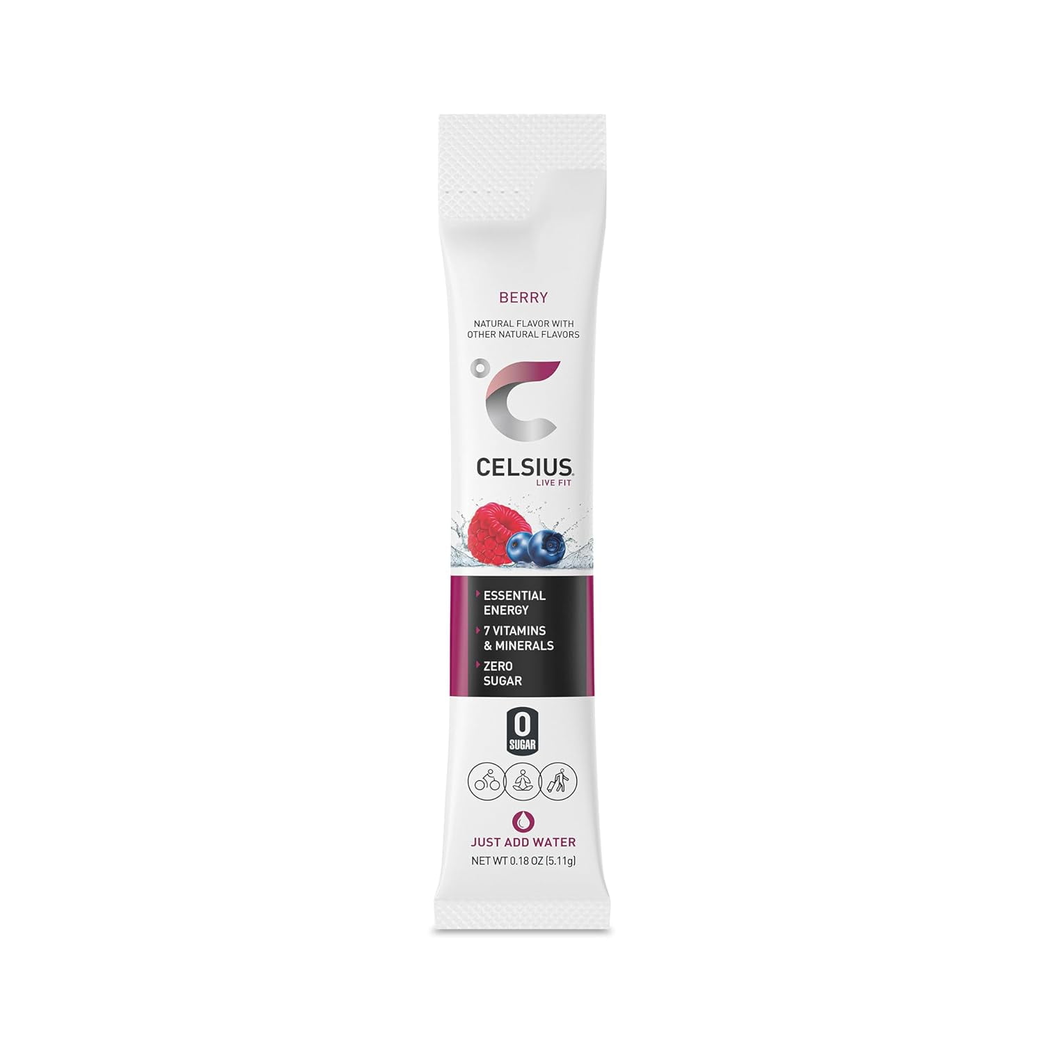 CELSIUS On the Go Essential Energy Drink Powder Packet Stick Mix 3 Flavor Variety Pack, Zero Sugar - Blueberry Lemon, Berry and Cranberry Lemon - Pack of 15 (5 of Each Flavor)