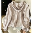 thumbnail image 5 of Ohufall Women's Striped Hooded Sun Shirt, Drawstring Hood Button Front Seersucker Long Sleeve Cover Up Jacket, 5 of 5