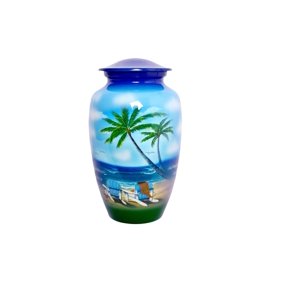 World Bazaar Lovely Beach Blue Cremation Urn for Human Ashes - Adult Funeral Urn Handcrafted - Affordable Urn for Ashes (Adult (200 lbs.) 10.5 x 6, Lovely Beach Blue Cremation Urn)