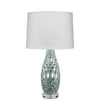 J&D Designs Filigree Ceramic Table Lamp with Linen Shade in Pale Blue