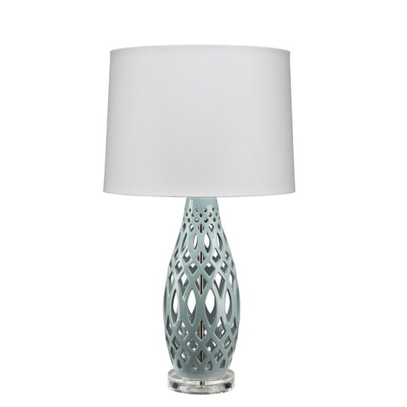 J&D Designs Filigree Ceramic Table Lamp with Linen Shade in Pale Blue