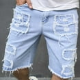 thumbnail image 2 of Turilly Men's Shorts Zipper Elastic Slim Casual Denim Shorts Play Wrap Ripped Mid-length Pants, 2 of 6