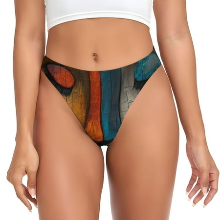 Adobk Abstract Colorful Duality Print Seamless Women Underwear Thongs No Show Ladies Thong No Line Breathable Comfortable Panties Undies for Women-Small