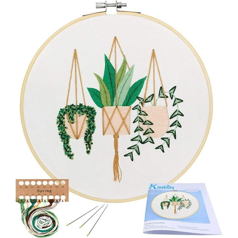 3 Pack Embroidery Starter Kit with Pattern, Kissbuty Full Range of Stamped Embroidery Kit Including Embroidery Fabric with Pattern, Bamboo