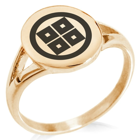 Stainless Steel So Samurai Crest Minimalist Oval Top Polished Statement Signet Ring