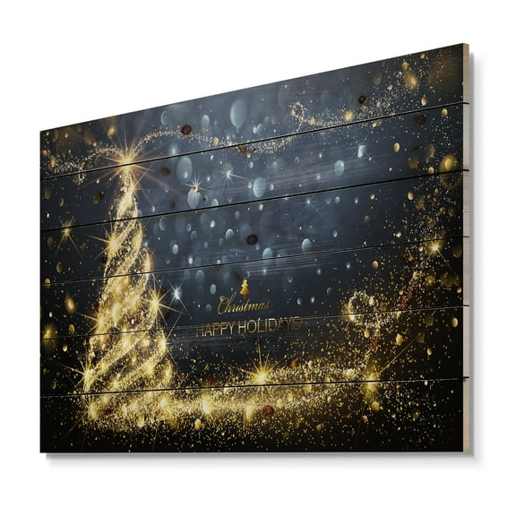 Designart 'Sparkling Shining Light Christmas Tree' Print on Natural Pine Wood