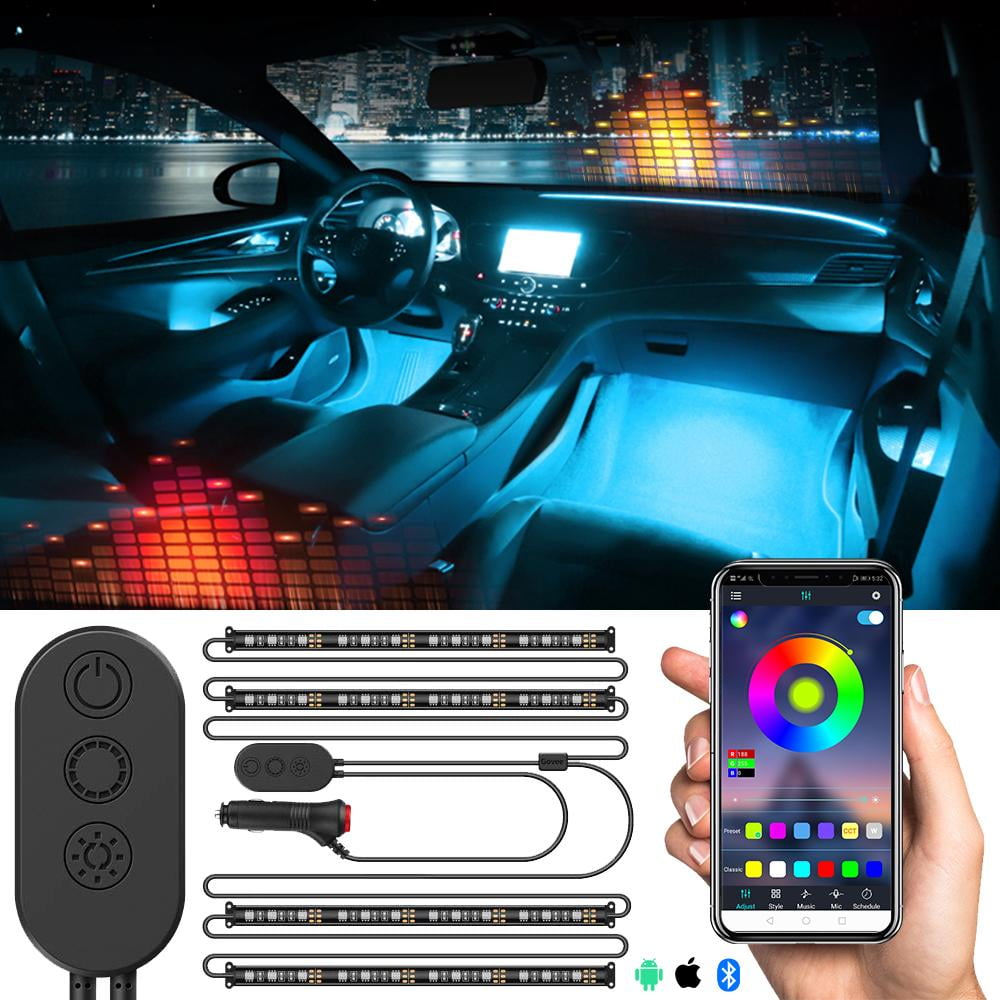 Car Interior Lights Car Strips Lights with App and Remote Control Waterproof LED Atmosphere Car Lights Come with 48 LED Chip 8.8ft Length Indoor Lights with DC 12V Car Charger Sync to Music 