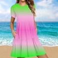 thumbnail image 2 of Erwazi Women's Casual Summer Dress Short Sleeve T Shirt Dress Gradient Print Tiered Swing Mini Dresses with Pockets, 2 of 5