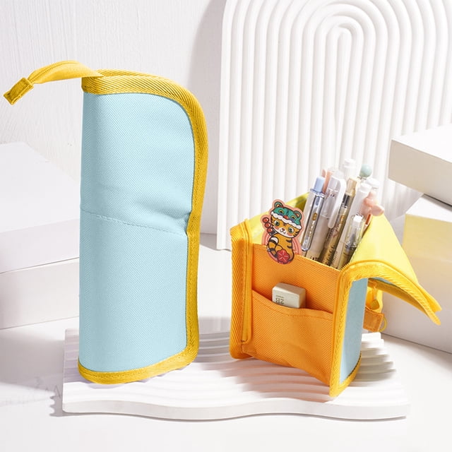 Estuche transparente de gran capacidad ZJT250123709 | Bolsa de papelería plegable y portátil para niños y niñas | Material de PVC impermeable | Organizador de bolígrafos multiusos para la escuela,