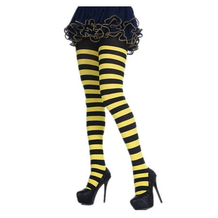 

Huakaishijie Women Striped Full Footed Vibrant Color Opaque Fashion Tights Hosiery