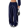 thumbnail image 3 of Womens Parachute Pants Y2K Wide Leg Cargo Sweatpants Waist Jogger Pants with Pockets Navy Blue XS, 3 of 9