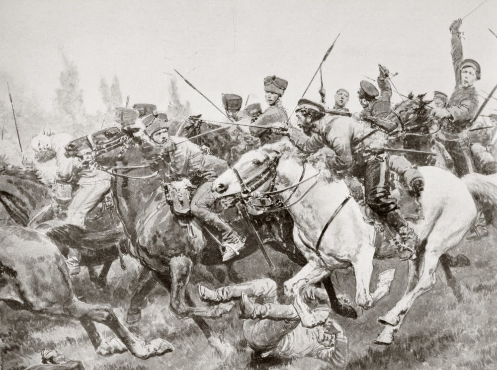 Mounted Combat Between Russian Cossacks And German Cavalry Known As The Hussars Of Death En Schwansfeld Between Korschen And Bartenstein Eastern Prussia August 1914 During The First World War From La