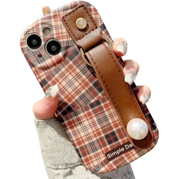 Compatible with iPhone Case,Splice Plaid Checkered Design Wristband [Compatible with Wireless Charging] Camera Lens Protection Soft Shockproof Cover Phone Case (White,iPhone 12 Pro Max)