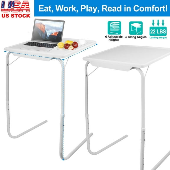 AetherLove Portable Foldable TV Tray Table - Laptop, Eating, Drawing Tray Table Stand with Adjustable Tray with Sliding Adjustable, White