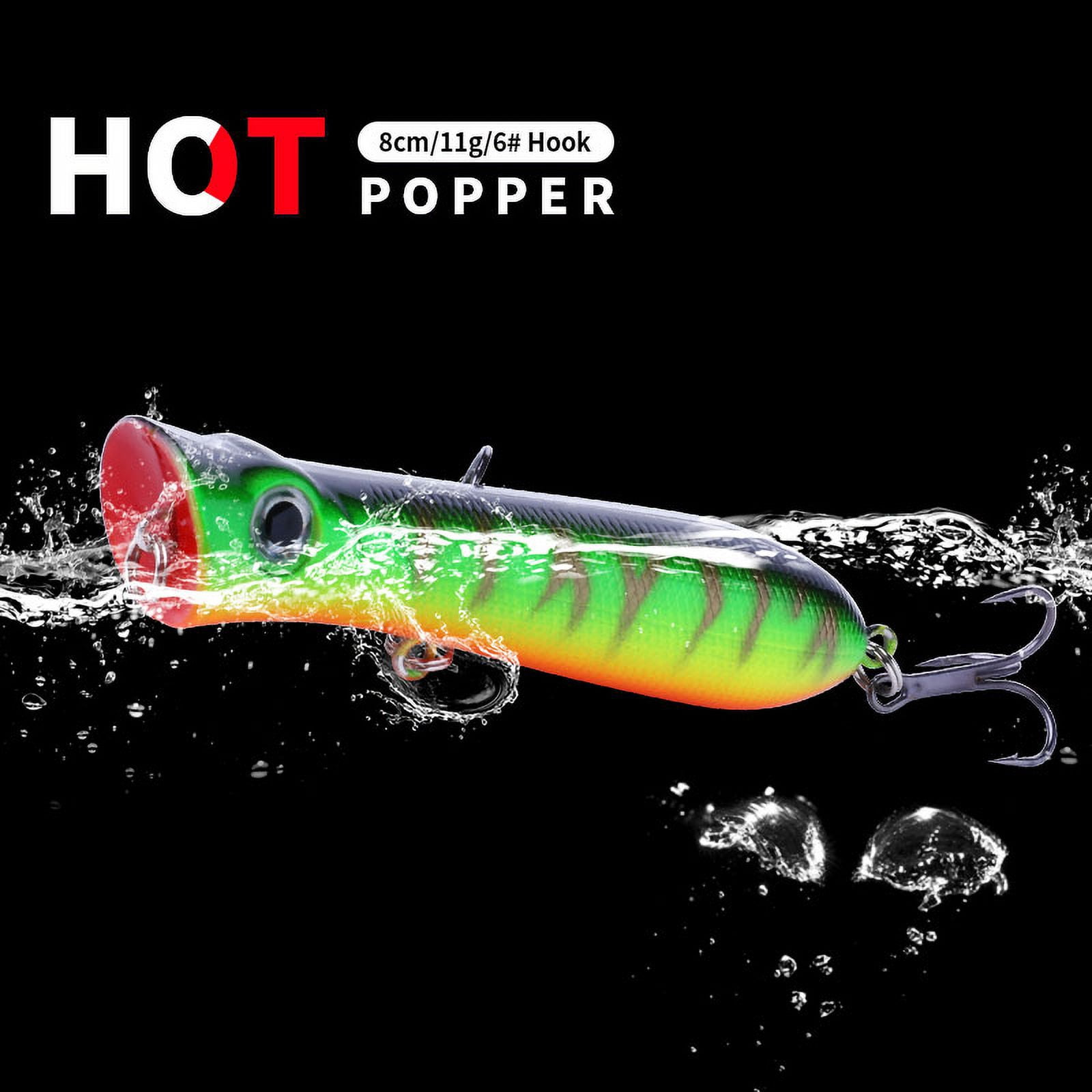HENGJIA Top Water Popper Saltwater Fishing Lures, 10PCS Pencil Popper Treble Hooks Surf Fishing Lures for Striper Pike Salmon Lures Bass Popper Fishing Plugs Offshore, 0.39oz/3.15in