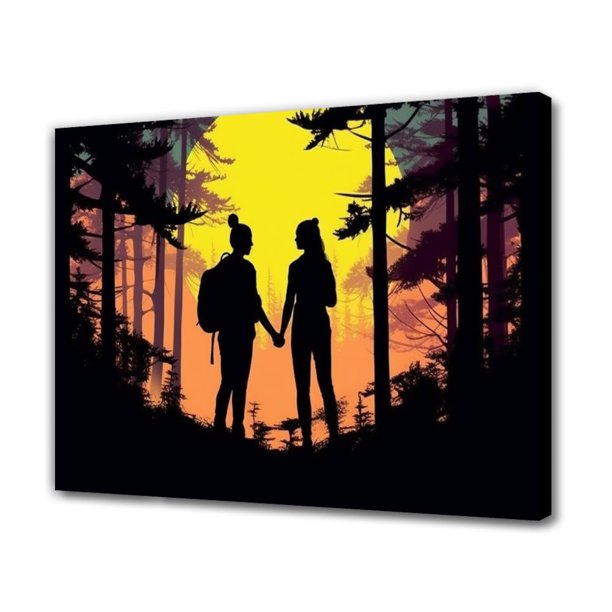 Póster de lienzo con una pareja caminando de la mano por el bosque al atardecer, decoración para dormitorio, paisaje deportivo, decoración para oficina, regalo, estilo marco, 30 x 45 cm
