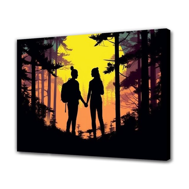 Póster de lienzo con una pareja caminando de la mano por el bosque al atardecer, decoración para dormitorio, paisaje deportivo, decoración para oficina, regalo, estilo marco, 20 x 30 cm