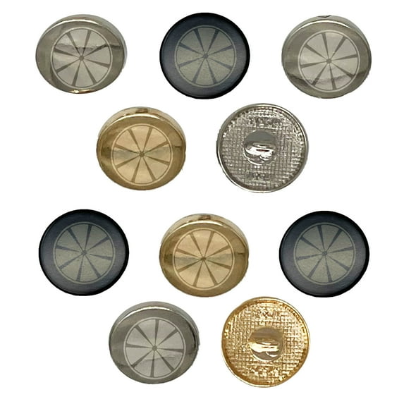 Citrus Lemon Orange Slice Sketch Set of 10 Metal 0.6" (15mm) Sewing Shank Round Buttons - Silver Color
