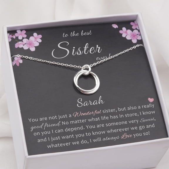 Anavia Sister Necklace, to the Best Sister Ever Gift 925 Sterling Silver Two Circles Overlap Necklace, Birthday Gift for Big Sister -[Add a Name]