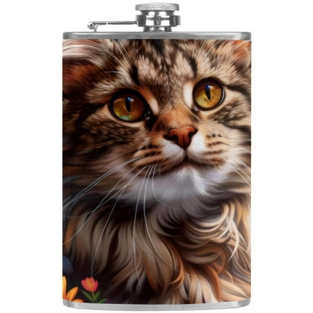

josid Cat Pattern 3.6x6in Stainless Steel Small Flask Leak-Proof Stainless Steel Construction Wrapped in Premium Two-Layer Leather Nano-Printed Design 227ml Capacity