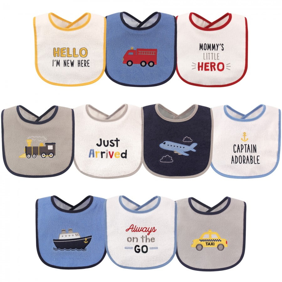Luvable Friends Boy and Girl Feeder Bibs Yellow and Gray 10-Pack 