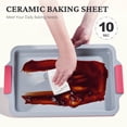 thumbnail image 3 of HONGBAKE Non Toxic Ceramic Cookie Sheets for Baking, 3-piece Non Stick Baking Sheet Pans for Oven, Heavy Duty Aluminized Steel Baking Pans Set with Silicone Handles -Rose Red, 3 of 8
