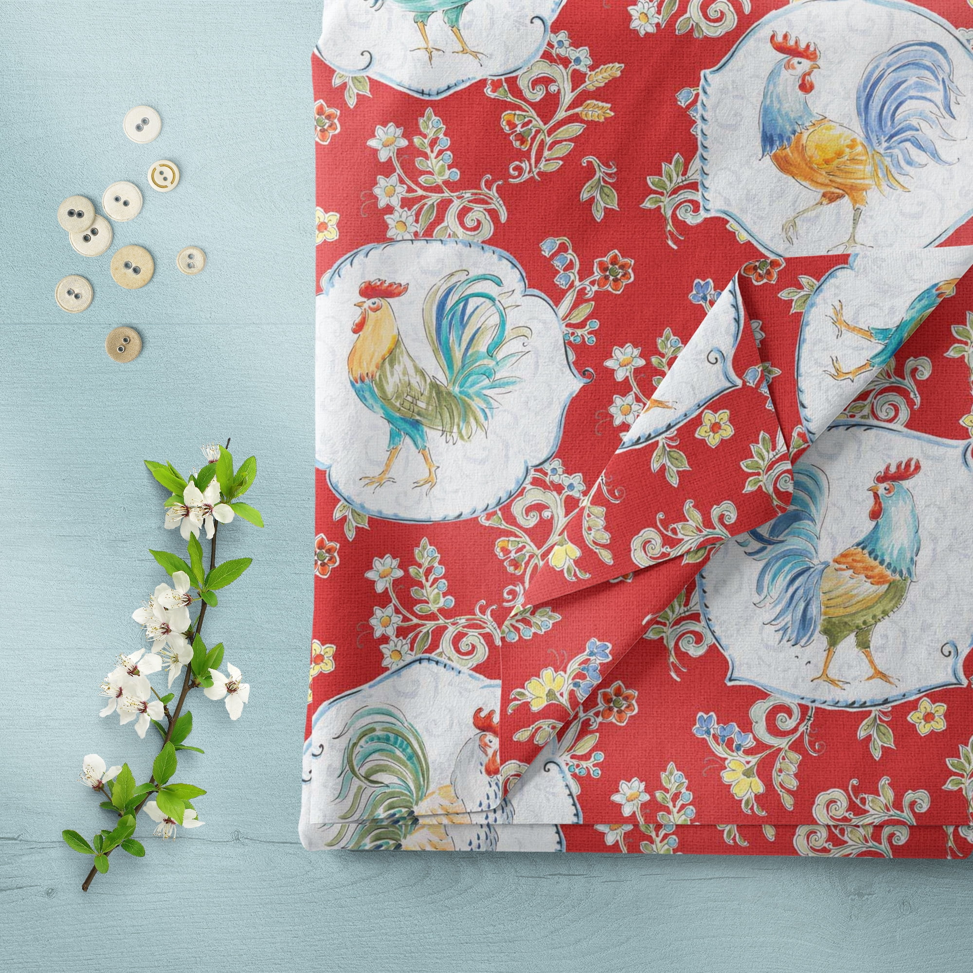 (2 pack) David Textiles Morning Bloom Rooster Cotton 1 Yard Fabric Cut