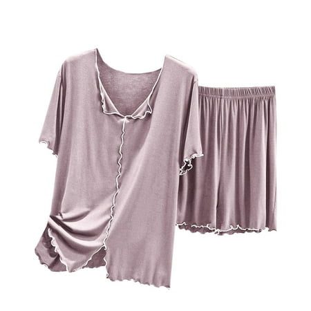 Riecok Sleep Sets for Women Plus Size Comfywear Pockets Loose Sleep Set Pajamas Sexy Spring Casual PJ Set Home Party Cozy Sleepwear for Women Trendy Clothes Sleep Set 2 Piece Pink XL