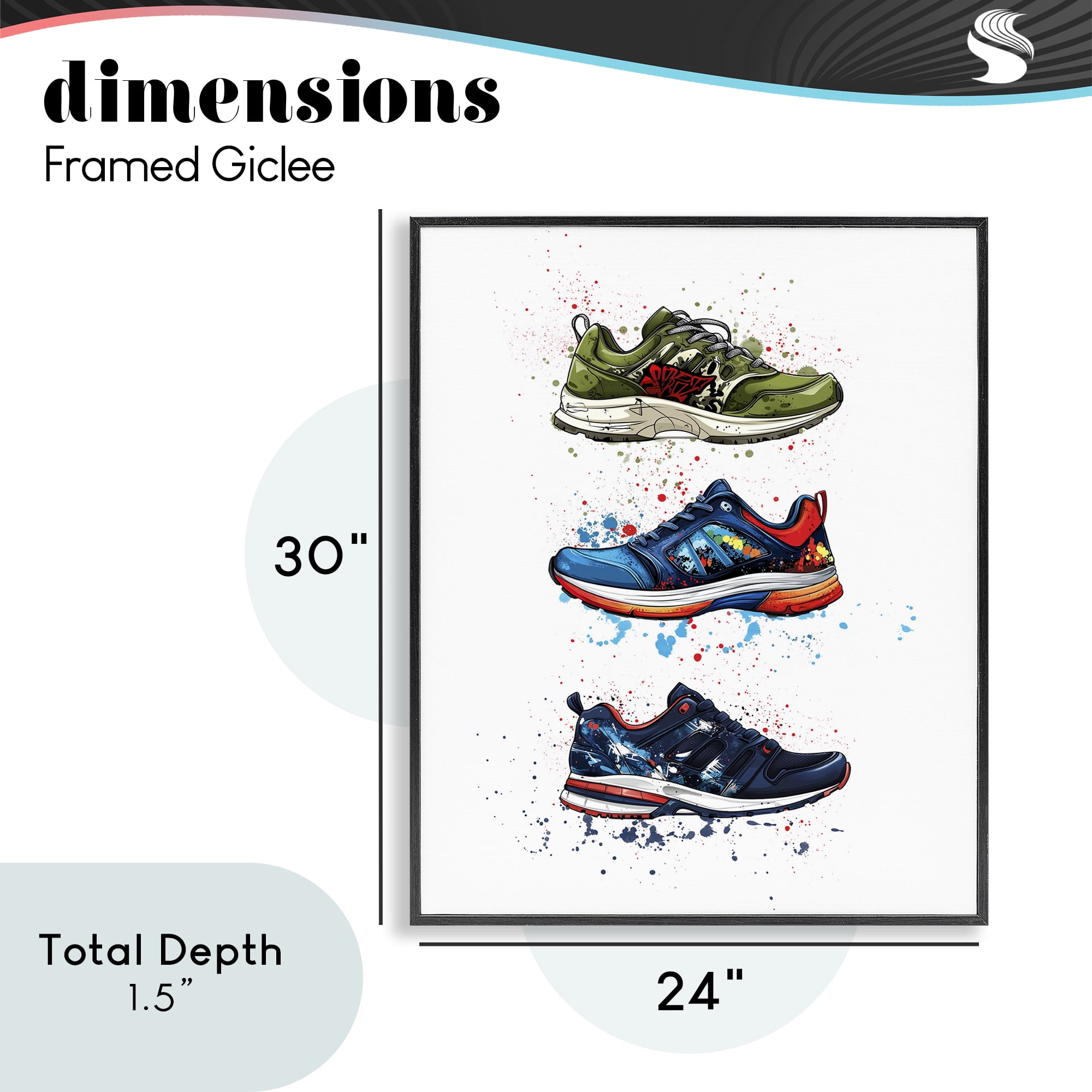 Modern Spray Sneakers Black Framed Giclee Art, design by Christine Simpson Art