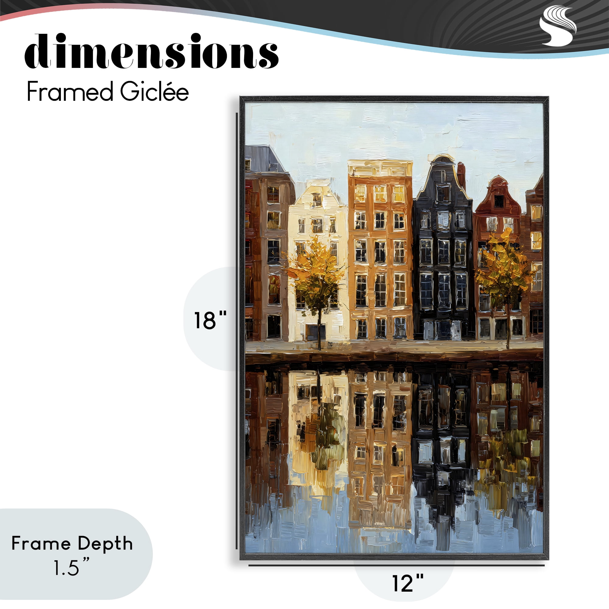 Stupell Industries City Reflection over Canal Black Framed Giclee Art, design by Petal Prints Design