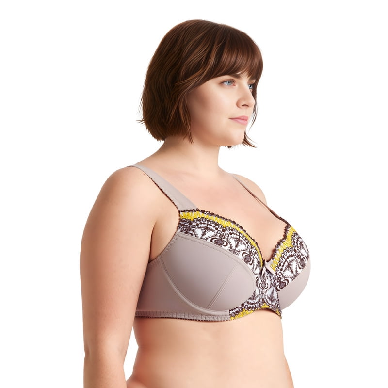 Curve Muse Plus Size Minimizer Underwire Bra With Lace Embroidery-2 Pack-BROWN,PEACH AMBER-46DD