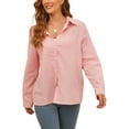 thumbnail image 3 of Oversized Baggy Cotton Linen Button Down T-Shirt Blouse Tops For Women Ladies Vintage Winter Thin Linen V-Neck Tunic Tops Basic Tee OL Office Work T-Shirt, 3 of 4