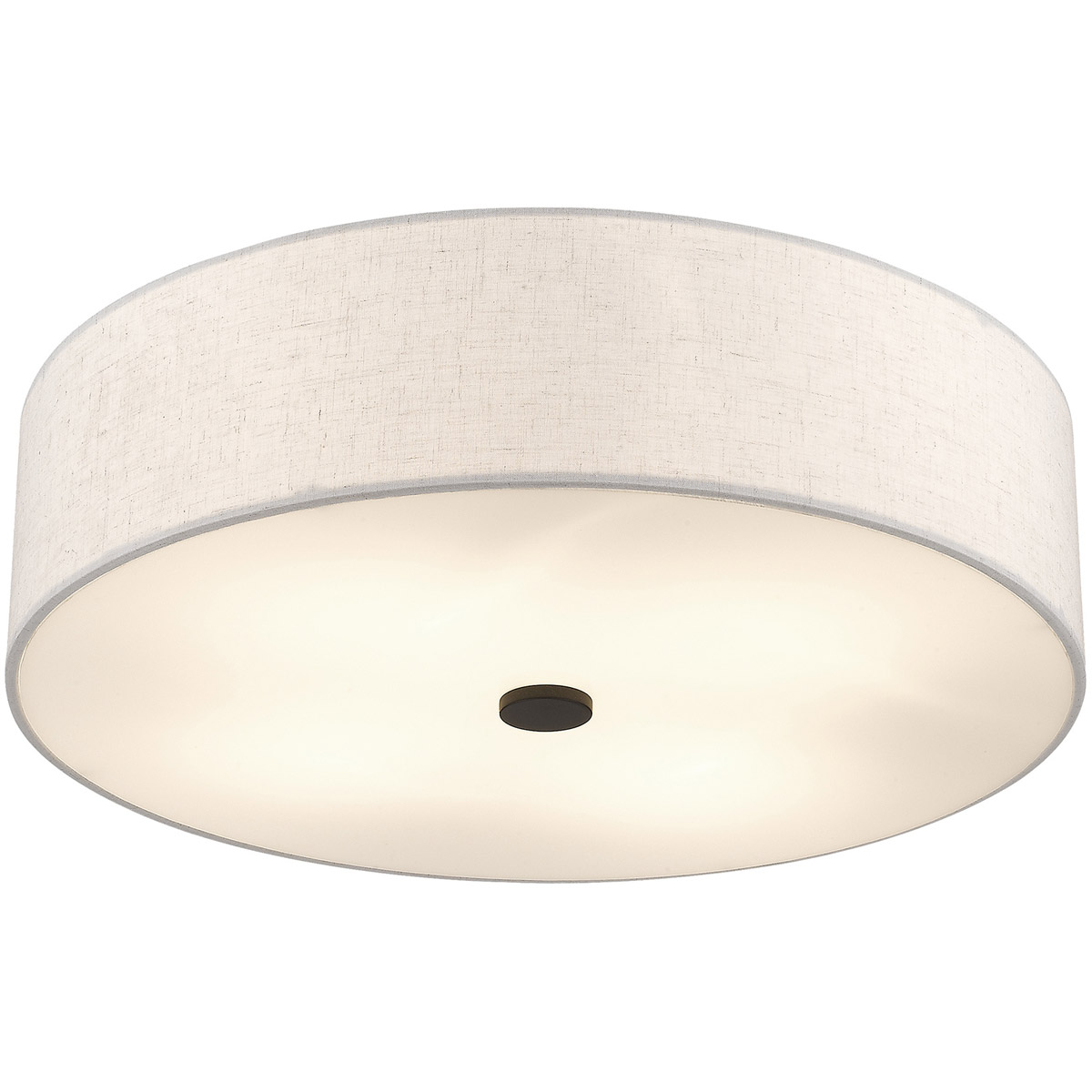 4 Light English Bronze Ceiling Light fixture with Hand Crafted Oatmeal Color Fabric Hardback Shade