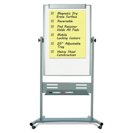 MasterVision® Gold Ultra™ Evolution Revolver Mobile Presentation Non-Magnetic Dry-Erase Whiteboard Easel, 36" x 47", Aluminum Frame With Silver Finish